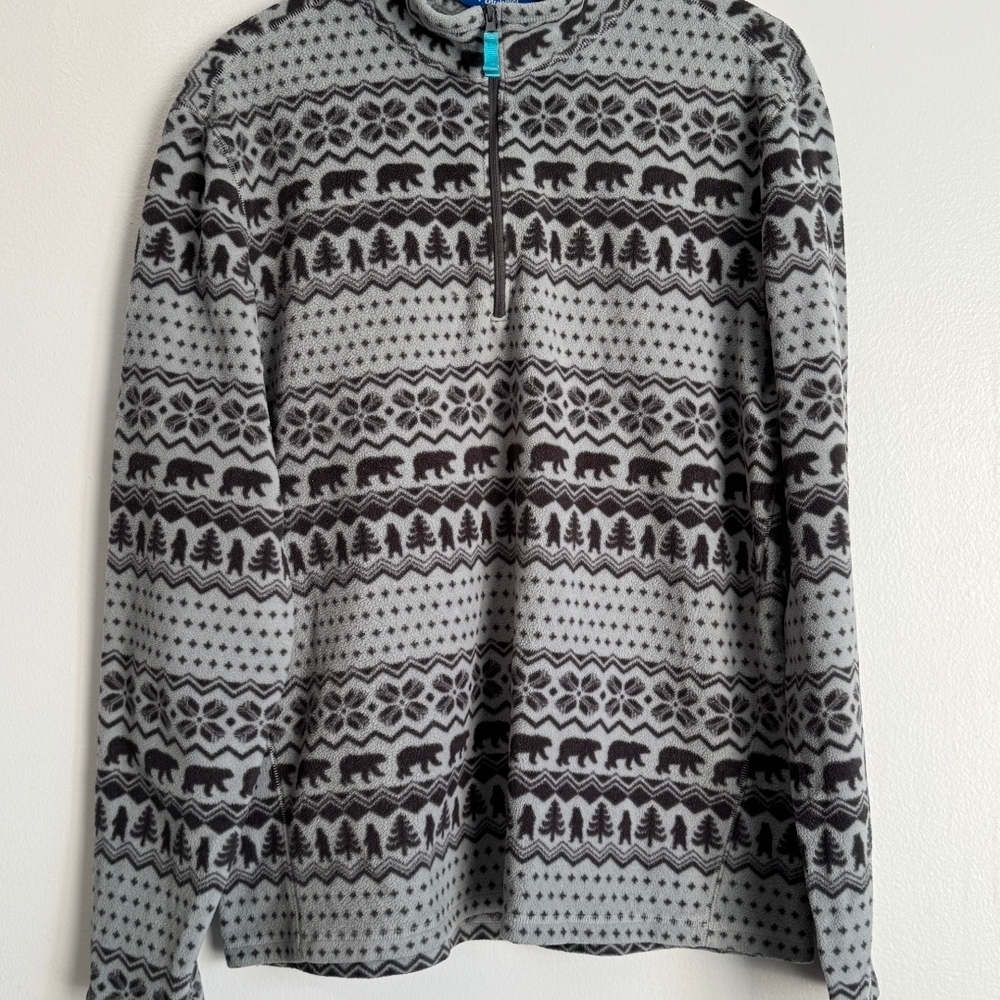 Chubbies Men’s Large Fleece Quarter Zip Pullover Gray BlackBear Tree Cozy Winter
